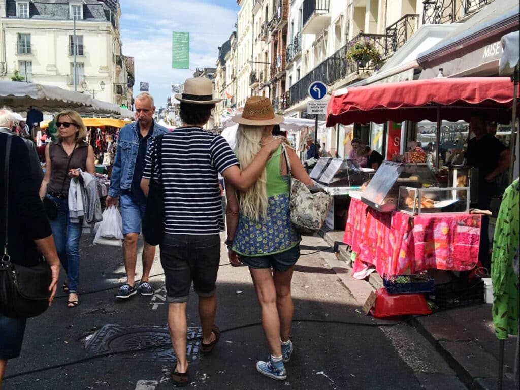The author, Rachel Kapelke-Dale with her friend during the weekend market in Dieppe.