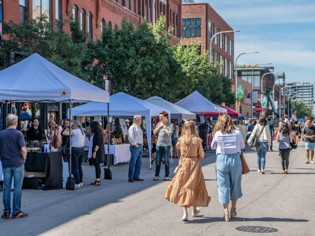People wandering on a market in West Loop
