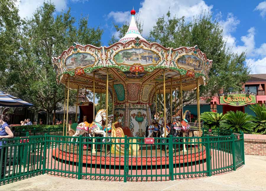 The Marketplace Carousel under the clear blue sky