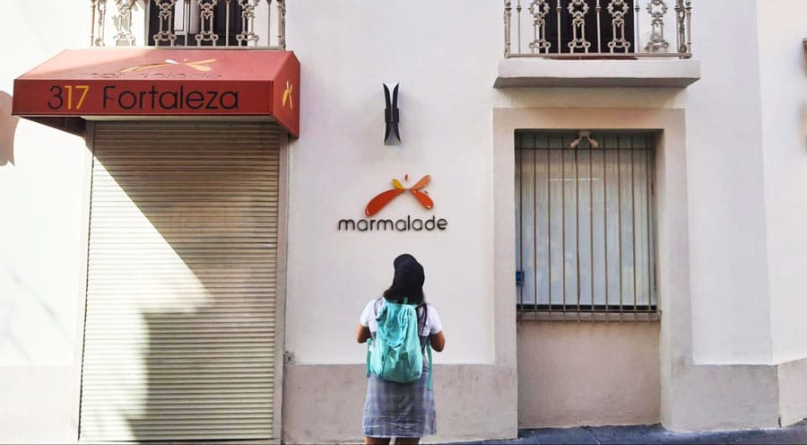 The author in front of the Marmalade restaurant
