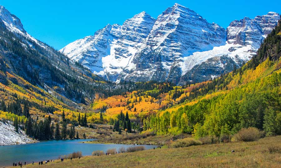 Scenic view of the Maroon Bells in autumn