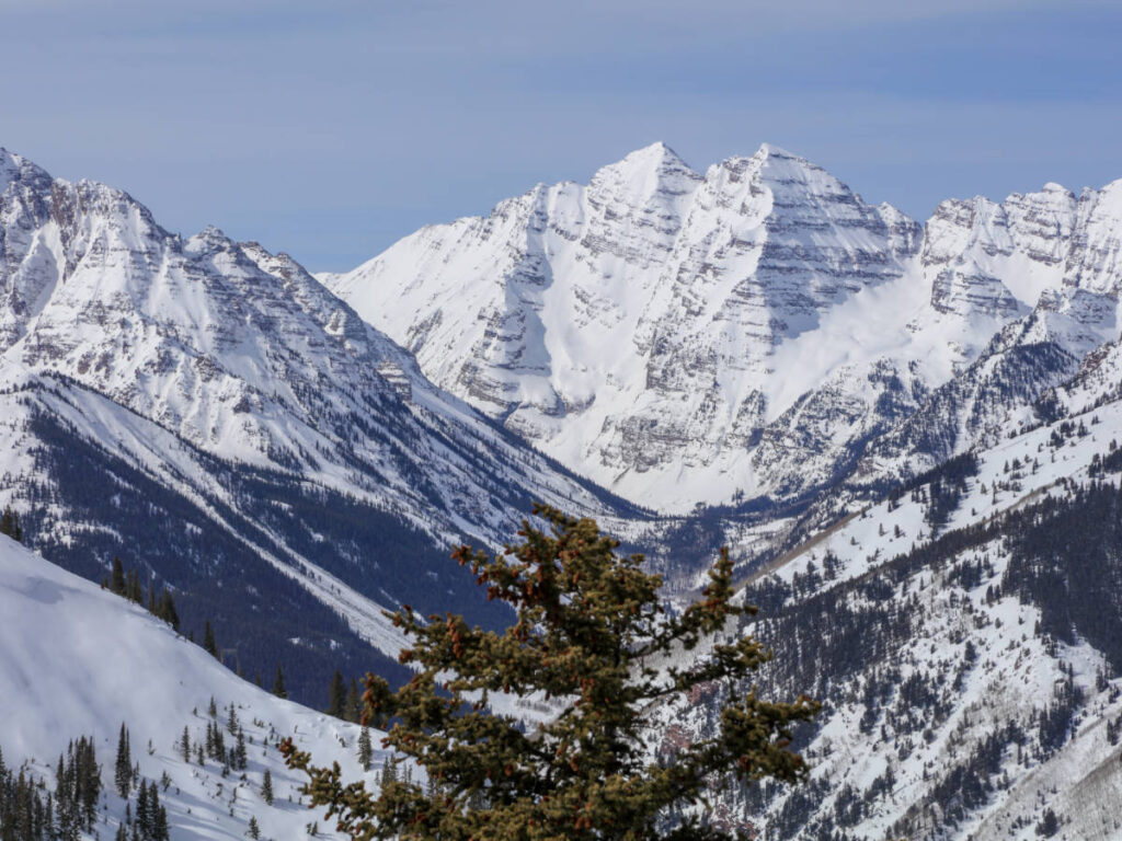 The Maroon Bells covered with snow