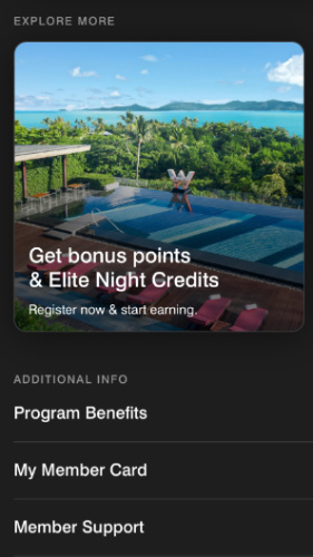 View of the Marriott Bonvoy App