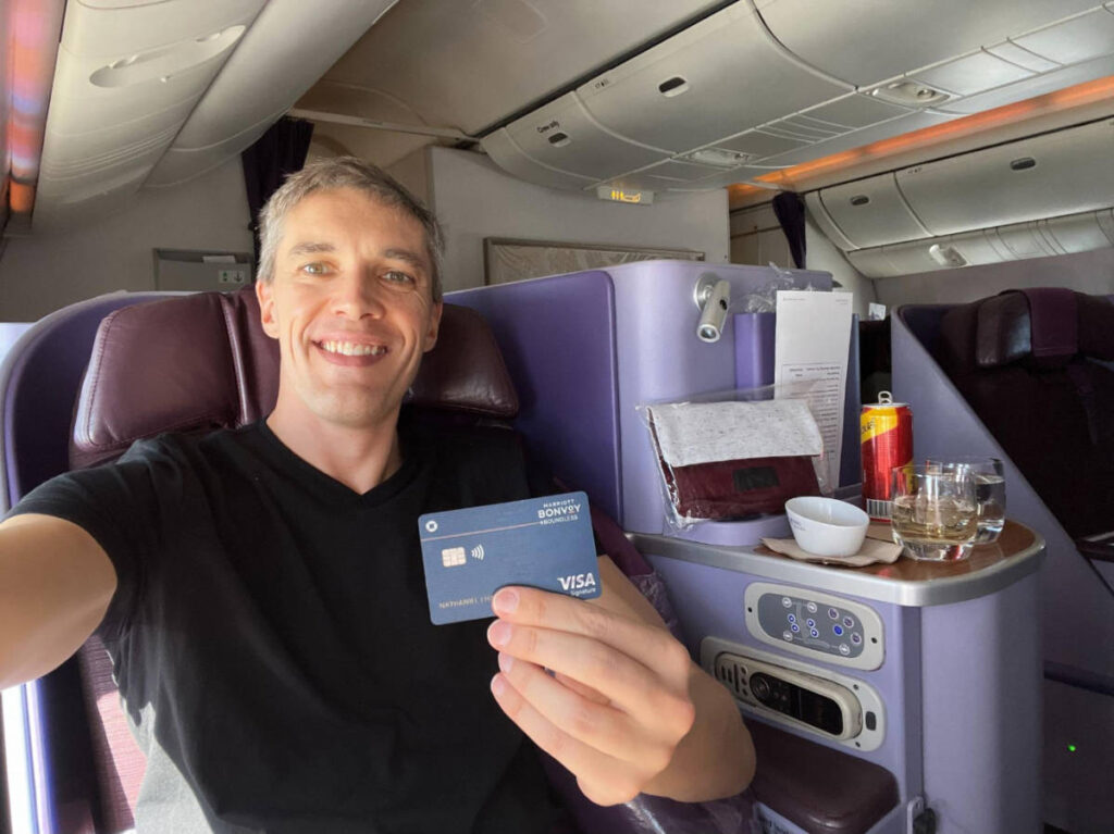 The author, Nate Hake holding his Marriott Bonvoy Boundless card