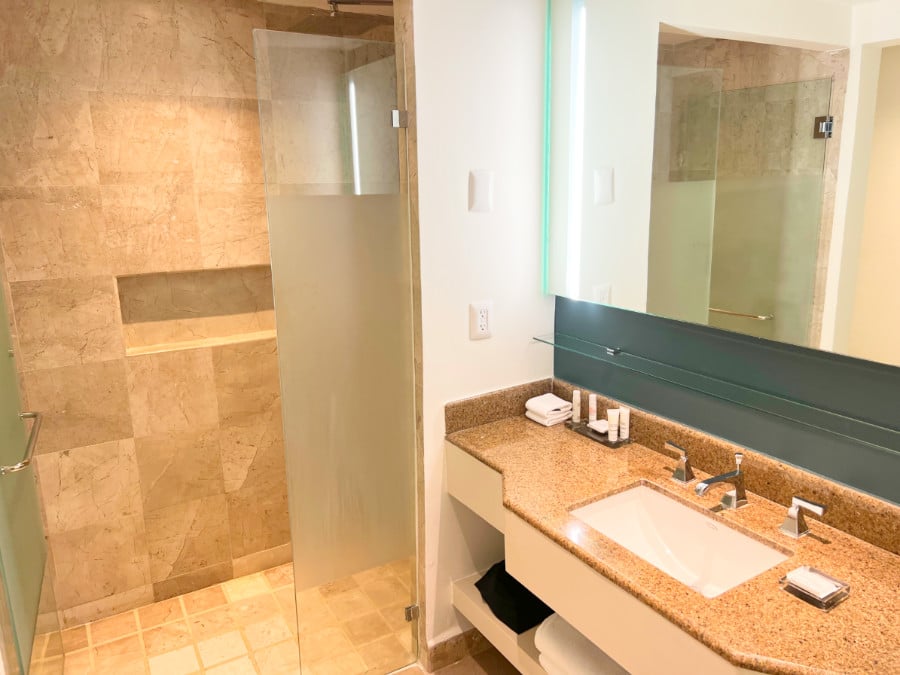 View inside the bathroom of a room in Marriot Resort Puerto Vallarta