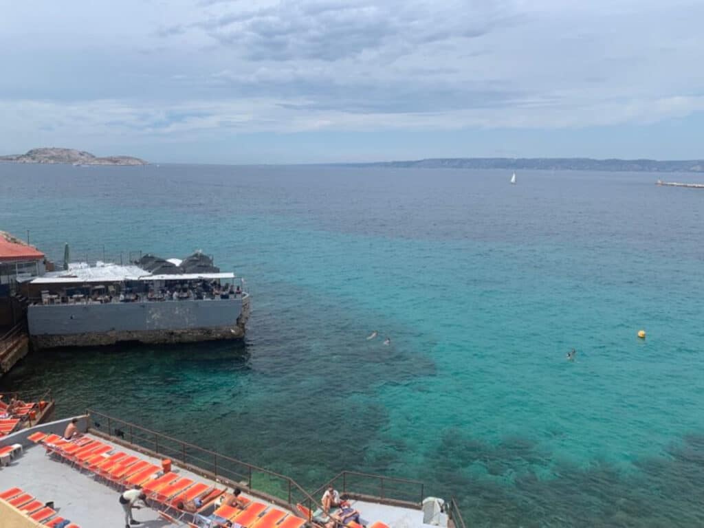 Aerial view of the clear water at the Marseille Coast