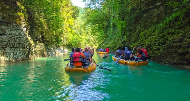 Tourists on Rafts in Martivili Canyon