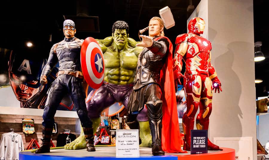 Sculpted display of Captain America, Hulk, Thor and Iron man at the Avengers Station complex in Las Vegas