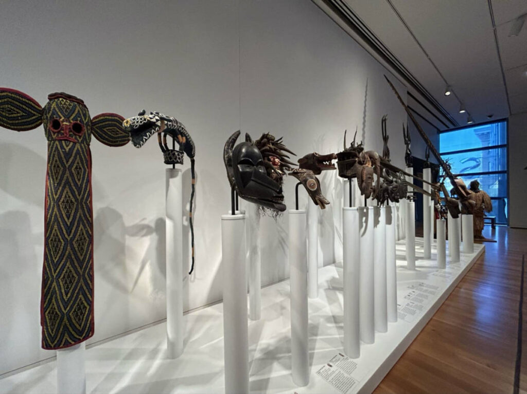 A display of masks in the Seattle Art Museum