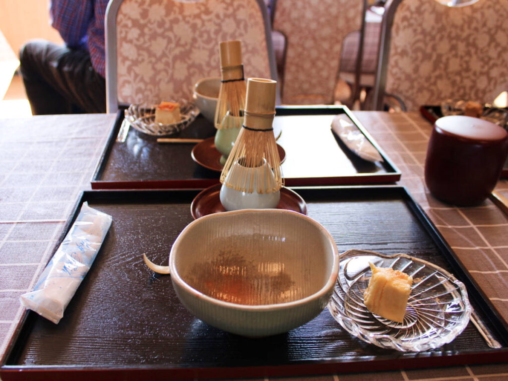 The tools and ingredients in making traditional matcha tea