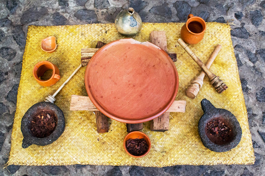 View of the tools used in making traditional Mayan chocolates