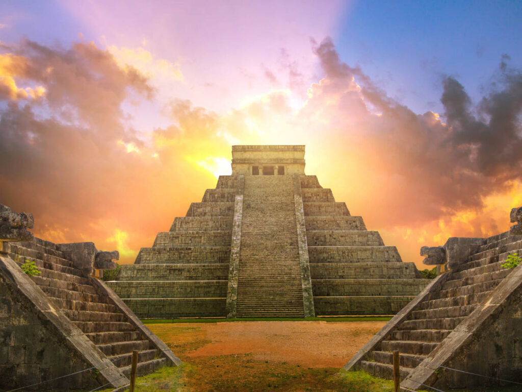 View at the Chichen Itza during sunset