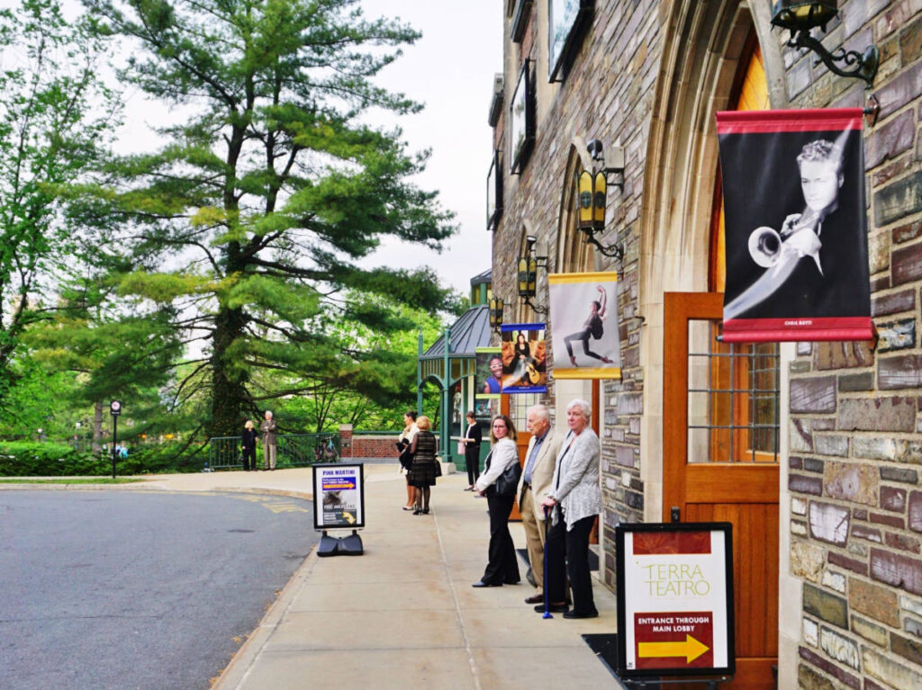 View of people outside the McCarter Theatre Center