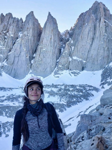 The author McKenna Mobley, enjoying the view at the snow covered Mt. Whitney