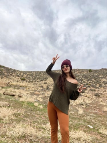 The author McKenna Mobley posing at BLM campsite