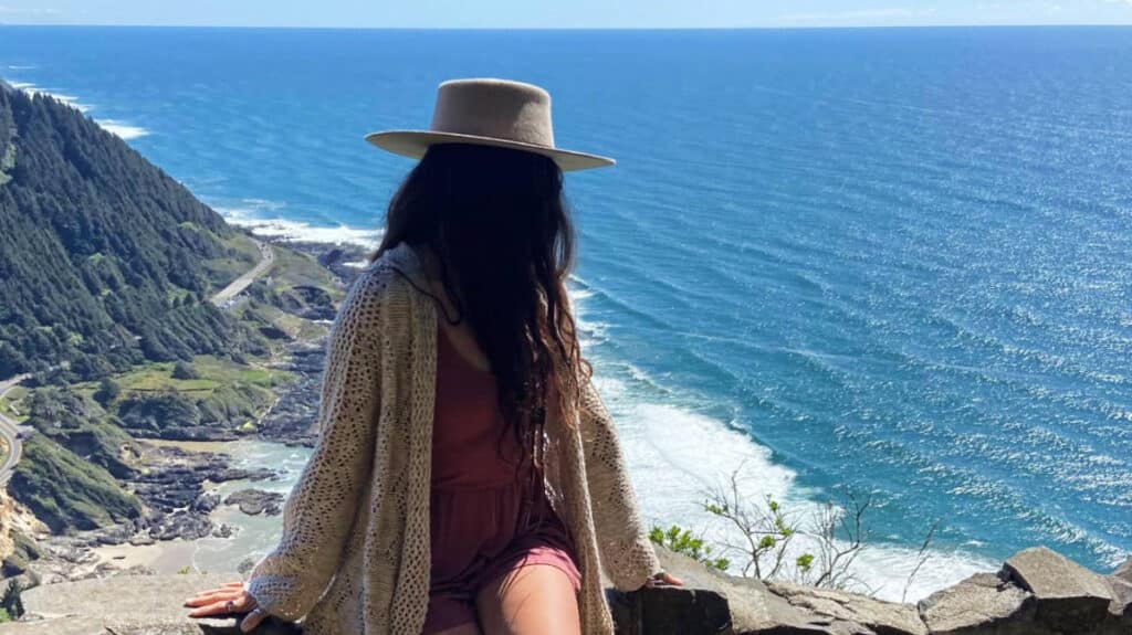 McKenna admiring the view at the Pacific Coast Highway