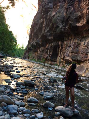 The author admiring the view in The Zion Narrows