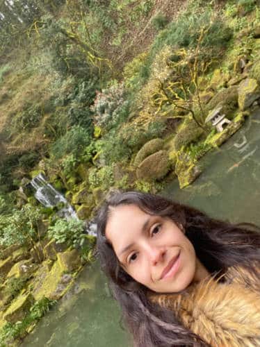 The author taking a selfie at the Portland Japanese Garden
