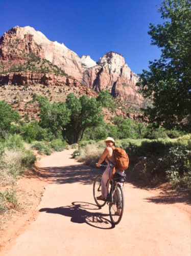 The author McKenna's best friend biking at the Pa’rus Trail in Zion National Park