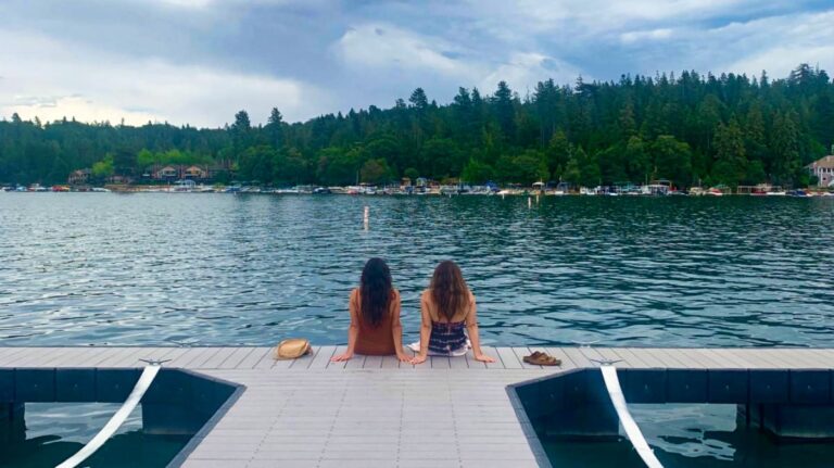 The author Mckenna Mobley and her friend enjoying the view of the lake in Big Bear