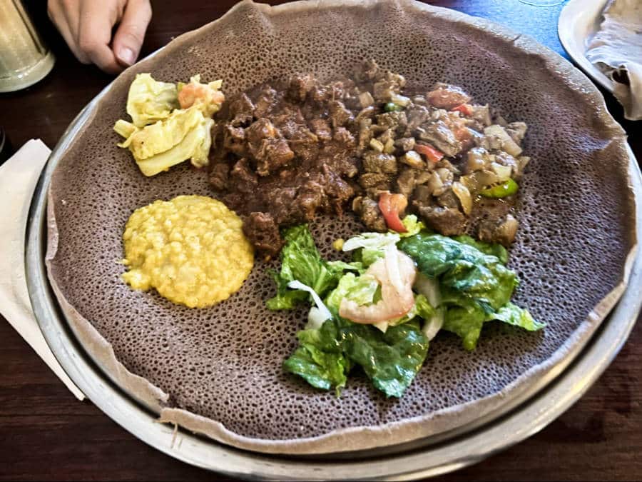 A Doro Wat meat combo sampler at Café Salem
