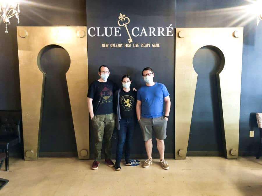 The author Meg O'Connor with her friends at the Clue-Carre Escape Rooms