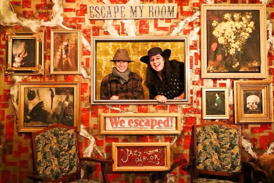 The author Meg O'Connor with her friend at the Escape My Room