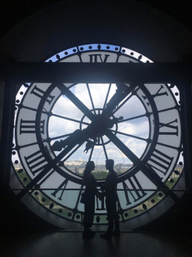The author's friends Megan and Tim's silhouette inside the Musée d’Orsay