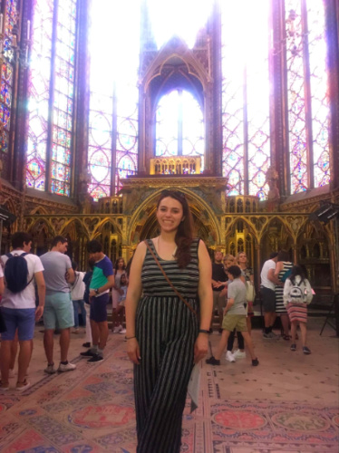 The author's friend Megan at Sainte-Chapelle
