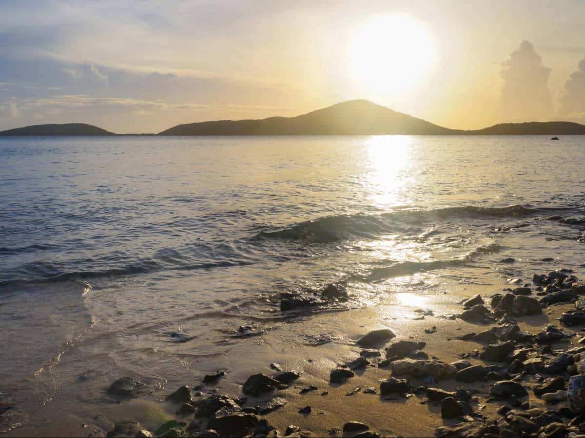View at the Melones Beach during sunset