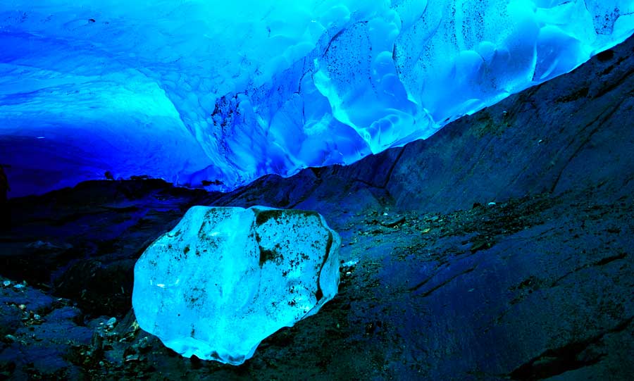 Scenic view inside an ice cave in Mendenhall Glacier