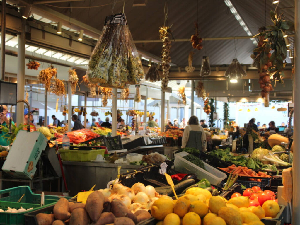 View of the products at Mercado do Bolhão in Porto