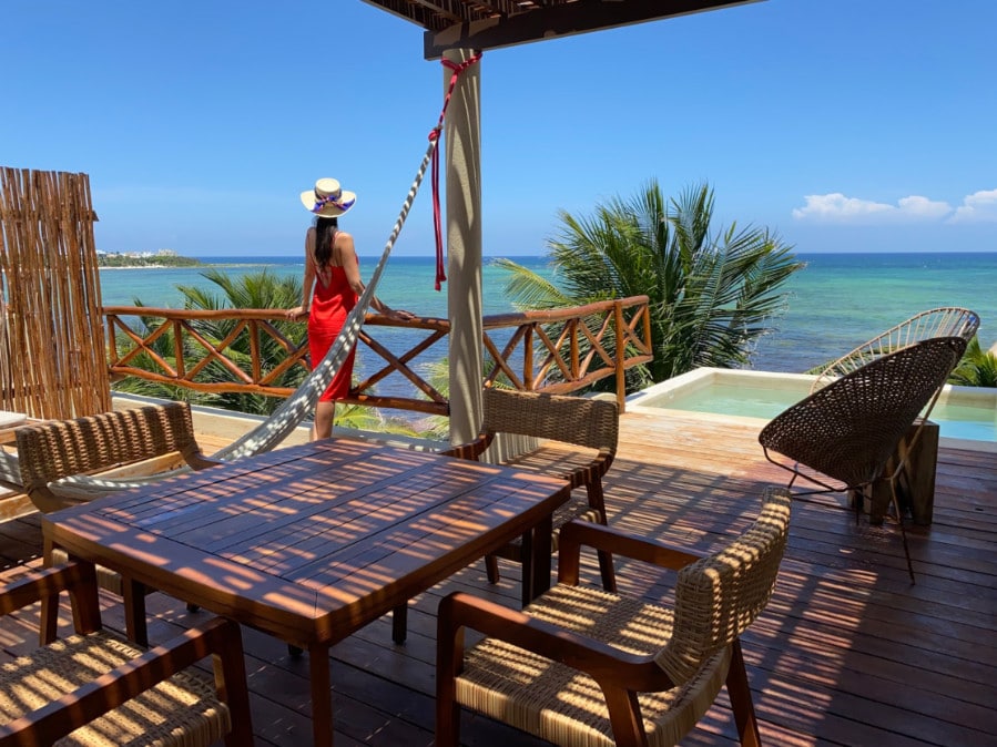 Clara admiring the ocean view in Mereva Tulum Hotel