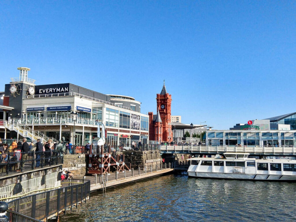 View of the buildings and the people at the Mermaid Quay