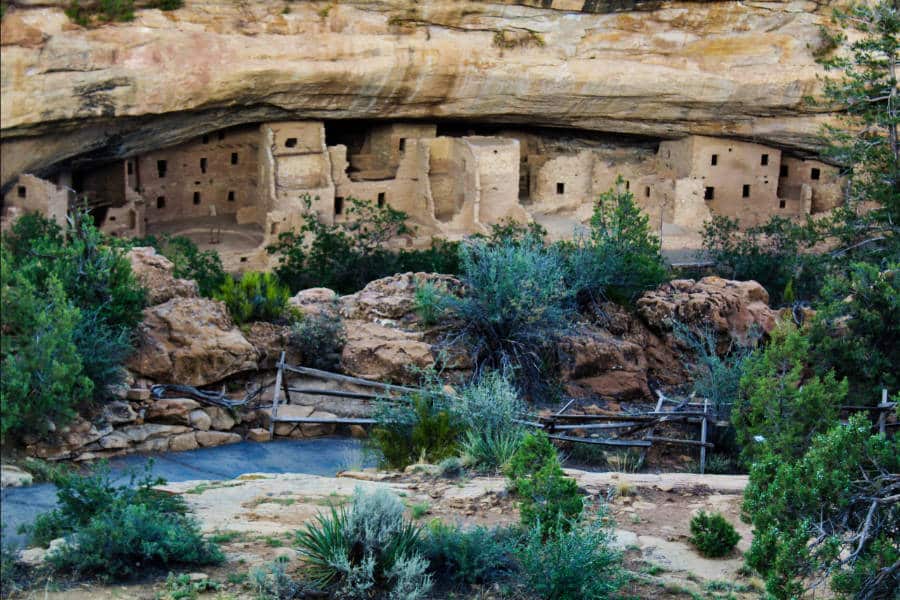 View of the historical cliff dwellings at Mesa Verde National Park
