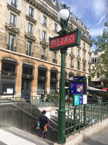 A staircase leading to the entrance of Metro in Paris