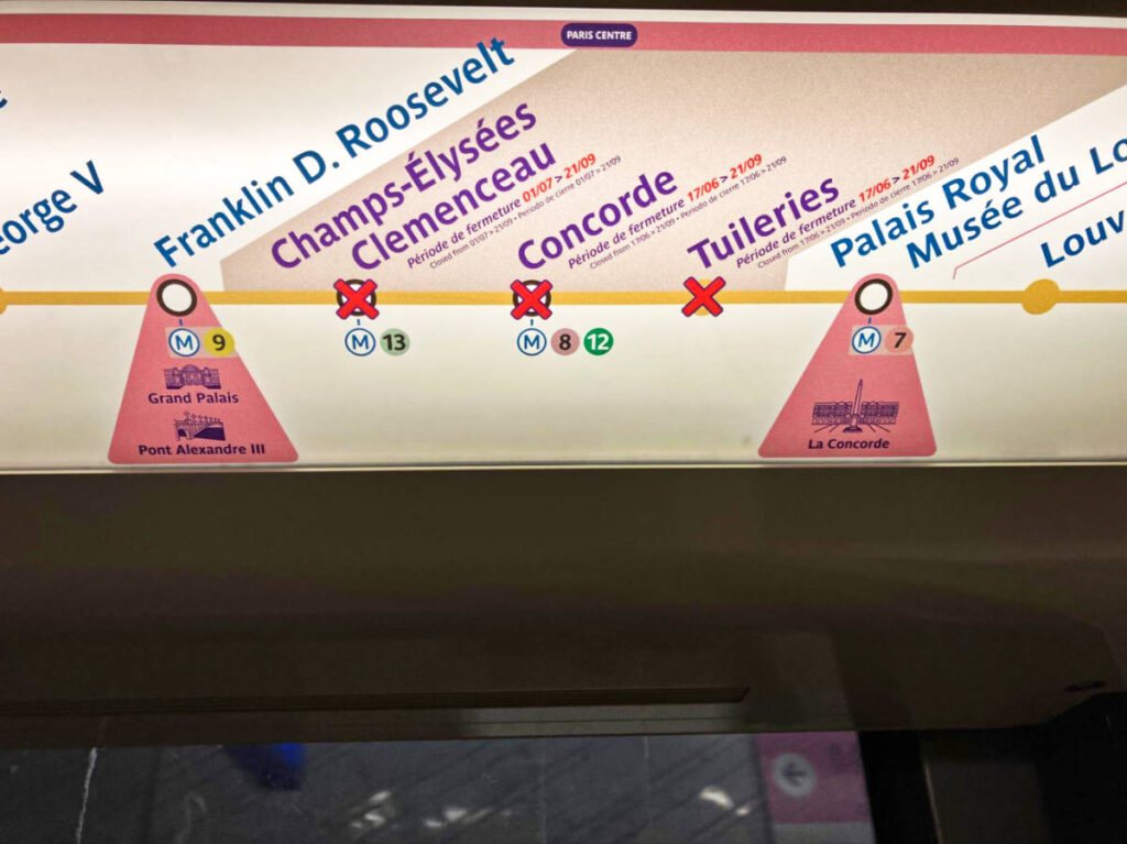 View of the closed Métro stations for the 2024 Olympics