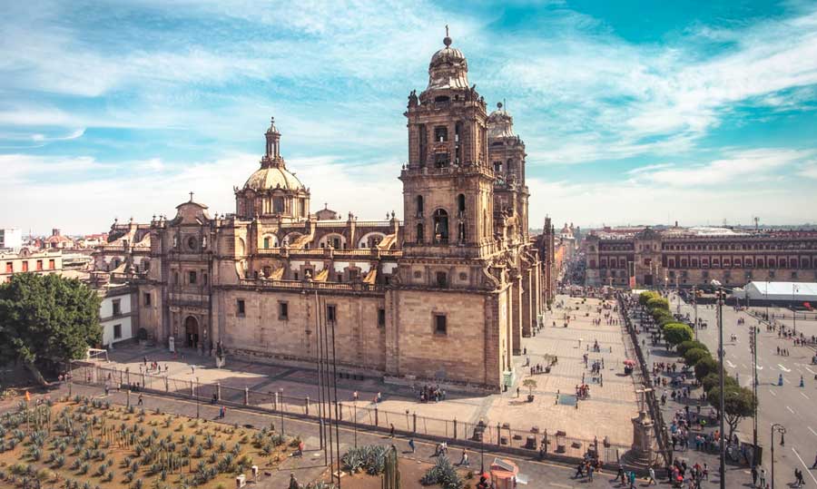 Aerial view of Mexico City Metropolitan Cathedral in Zocalo