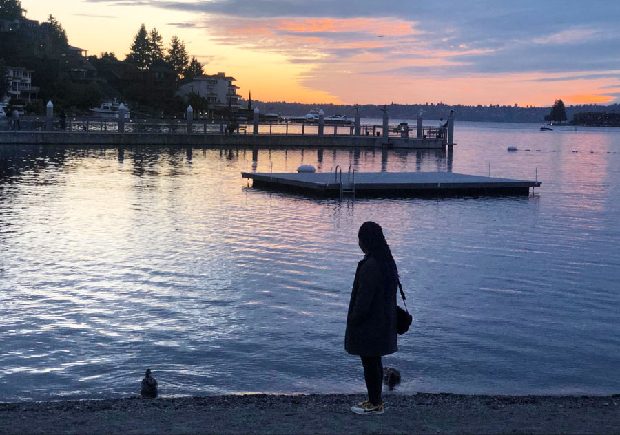 The author admiring the sunset from Meydenbauer Bay Park