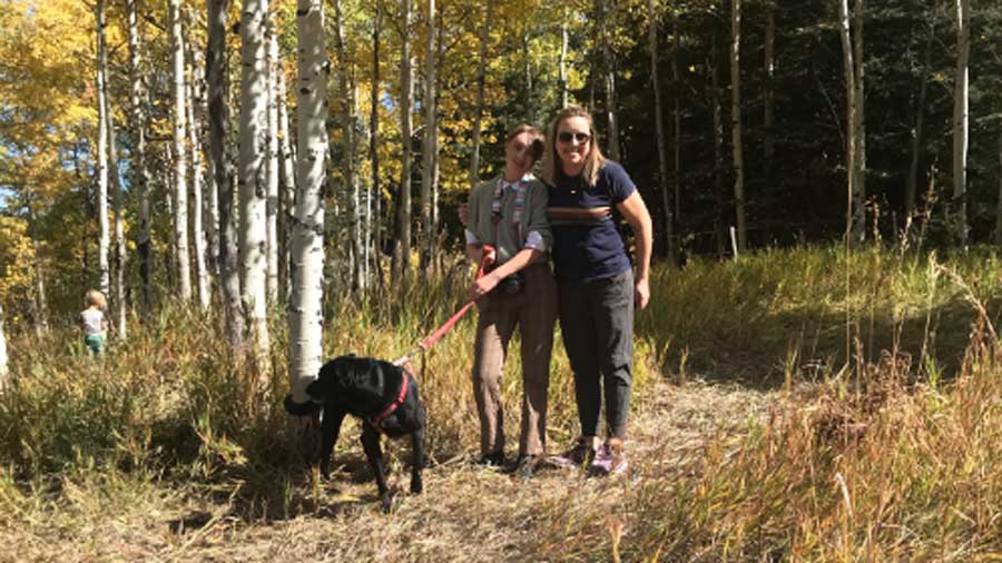 The author with her dog and daughter posing for a photo in Meyers Ranch