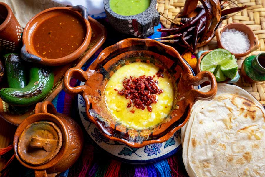A melted cheese fundido from Mi Tocaya Antojería