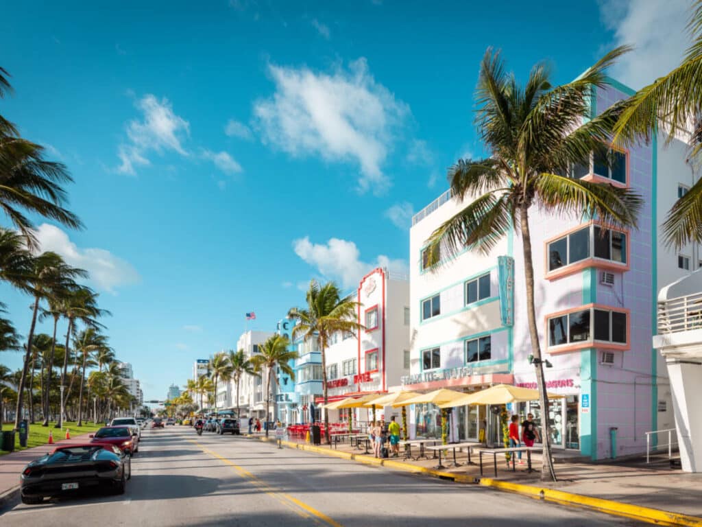 View during a sunny morning at the Miami’s Art Deco District