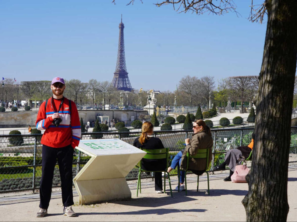 Michael at the Tuileries Gardens with the view of Eiffel Tower