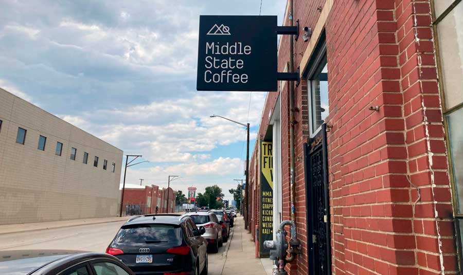 The MiddleState Coffee signage at the entrance