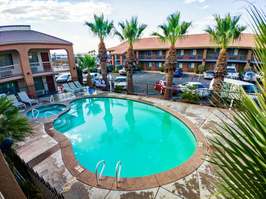 Overlooking view of the swimming pool area