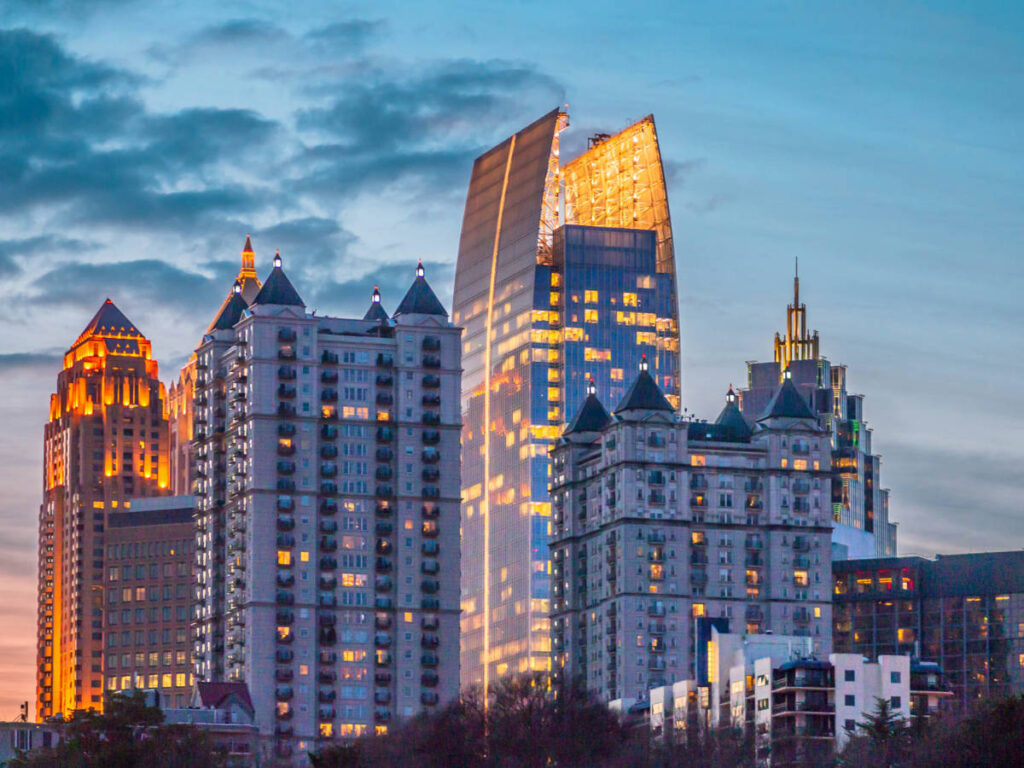 View of the illuminated Midtown skyline at night