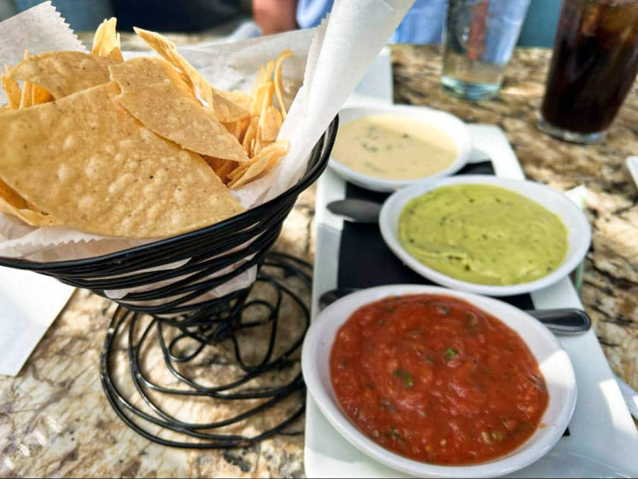 Chips and three kinds of dips at Miguelito's