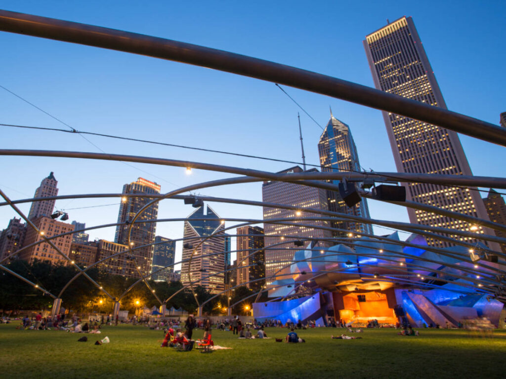 People gather on the Great Lawn for summer movie nights