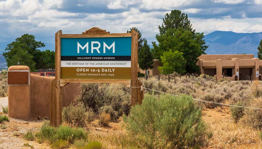 The Millicent Rogers Museum signage at the entrance