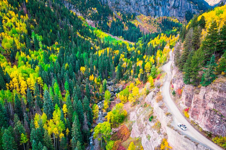 Overlooking view of the Million Dollar Highway during fall season